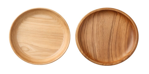 Set of empty wooden bowls isolated on transparent background