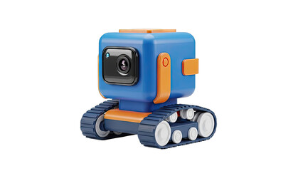 Fototapeta premium Blue and Orange Robotic Camera with Tracks