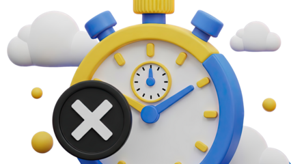 3D Stopwatch with X Mark and Clouds