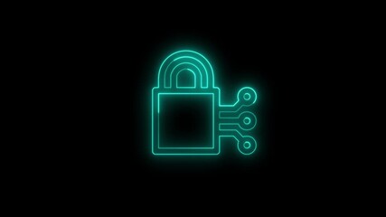 Neon glowing futuristic digital lock icon representing cybersecurity and data protection technology. - Powered by Adobe