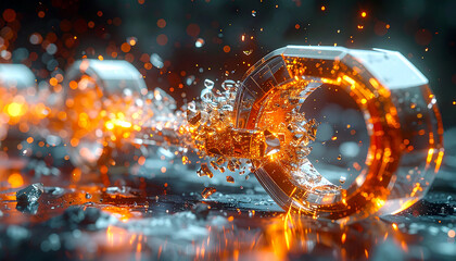 Digital Data Chain: A luminous chain of data flows, each link shimmering with an inner glow, showcasing the interconnectedness of information and the dynamic nature of digital networks.