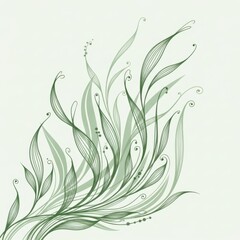 Watercolor Illustration of Green Seaweed.