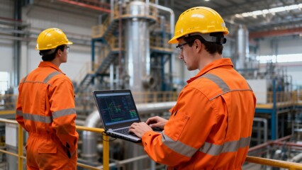 Two workers in industrial facility