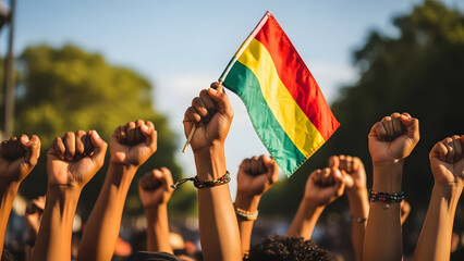 National freedom day celebration with rainbow flag isolated on transparent background