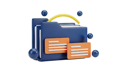 3D Folder Icon with Files and Spheres