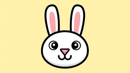 Cute Cartoon Rabbit Face on Yellow Background.