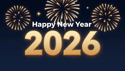 Elegant happy new year 2026 design with golden fireworks and lettering
