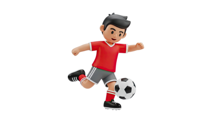 Cartoon Boy Playing Soccer, Kicking a Ball
