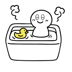 あひるのお風呂に入る棒人間
