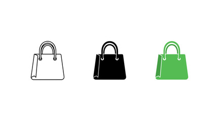 Three color shopping bags icon set