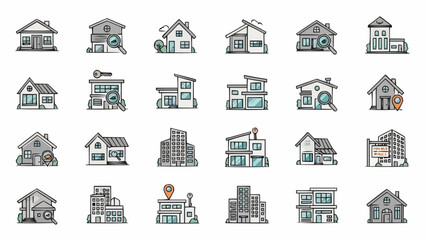Collection of House Icons in Doodle Style.