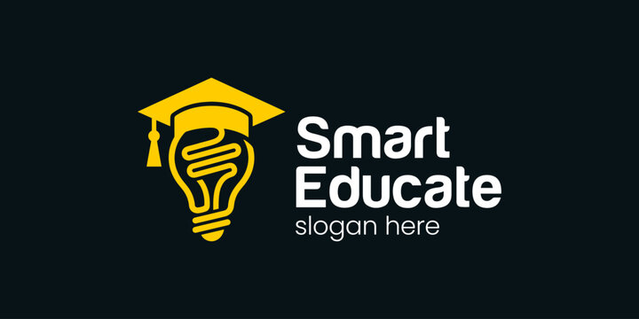 Smart education logo design illustration. Light bulb design with graduation cap vector symbol inspiration.
