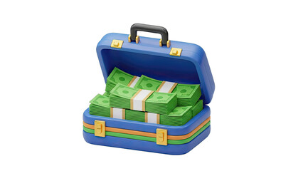 Open Blue Briefcase Overflowing with Bundles of Cash