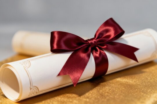 Elegant Rolled Document with Red Ribbon: Achievement, Graduation, Certificate
