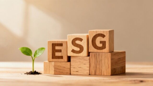 ESG Growth Concept: Blocks and Greenery Symbolizing Sustainable Business Practices