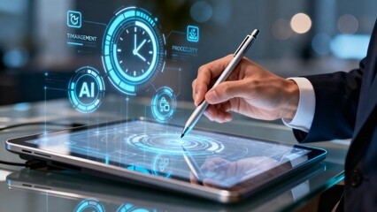 Person using tablet with digital interface