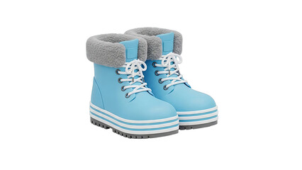 Pair of Light Blue Winter Boots with Fur Trim