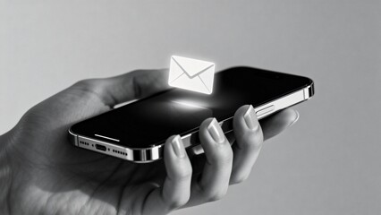 Hand holding smartphone with email icon
