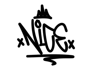 textured sprayed graffiti tagging letter NICE city name isolated design in black