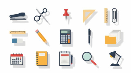 Flat Lay Illustration of Office and School Supplies.