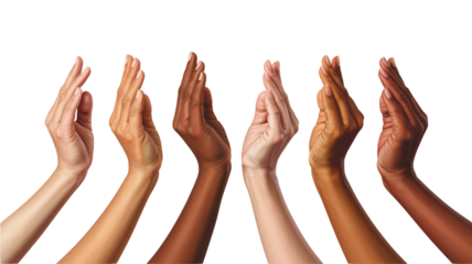 Diverse Hands High Five in Unity with Vibrant Skin Tones in Bright Studio Lighting for Social Media