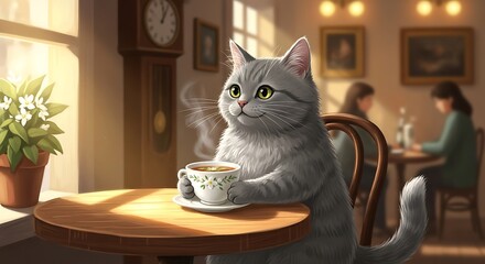 Cat sitting at a cafe table.