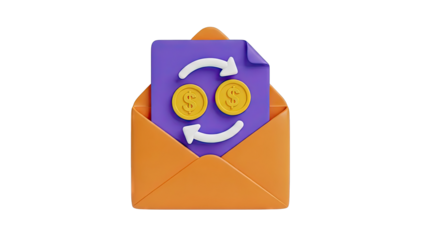 3D Render of Envelope with Financial Transaction Icon