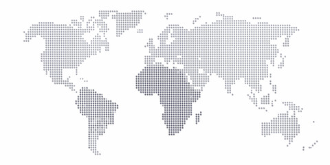 A dotted world map illustration representing global connections and geographical boundaries