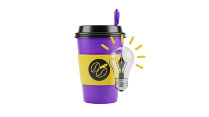 Coffee Cup with Lightbulb and Pen
