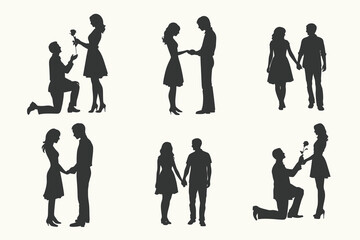 Man Proposing to a Woman, Proposal couple silhouette illustration. Eps 10