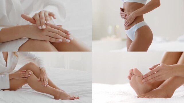 Delight in a pampering self care routine at home featuring hands applying lotion, showcasing soft skin and relaxation. This serene moment promotes beauty and wellbeing in a tranquil space.