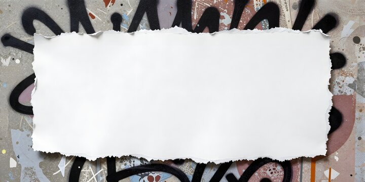 Torn paper lays on top of a street art design in a horizontal format