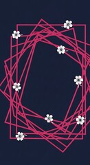 Geometric floral arrangement with overlapping frames and blossoms