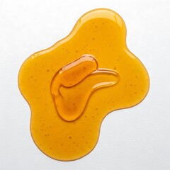 Golden fluid blob with bubbles on bright background, amber liquid flow