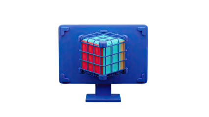 Abstract 3D Render of a Cube in a Cage on a Blue Screen