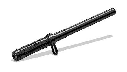 Black expandable police baton isolated on white background