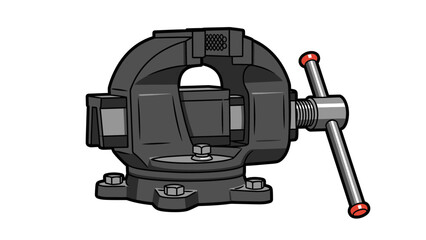 Illustration of a black bench vise tool isolated on a white background.