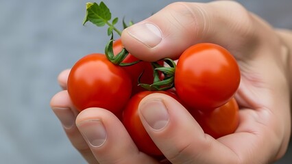 Handful of Red Cherry Tomatoes Freshly Picked from the Garden Bounty