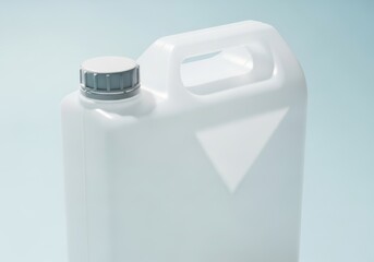 A white plastic jerry can with a gray cap and handle isolated on white background