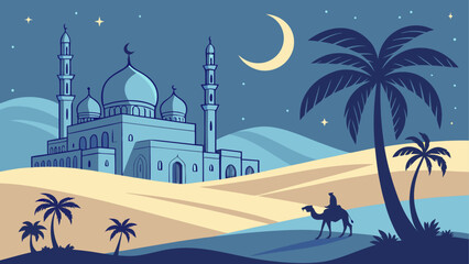 Nighttime journey in the desert Vector, illustration