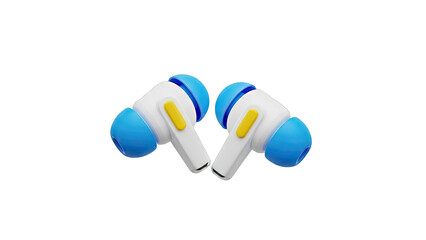 Pair of Blue and White Wireless Earbuds