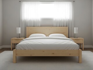 Minimalist Bedroom Design featuring a Wooden Bed and White Bedding