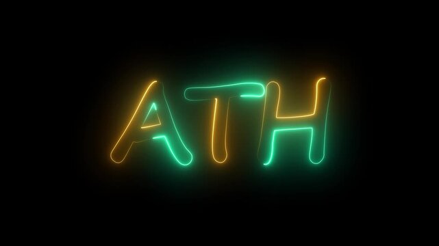 flickering neon ATH text animation. neon sign that flickers and glows with ATH