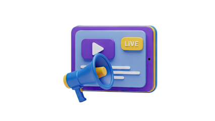 3D Icon: Megaphone Announcing Live Video Stream