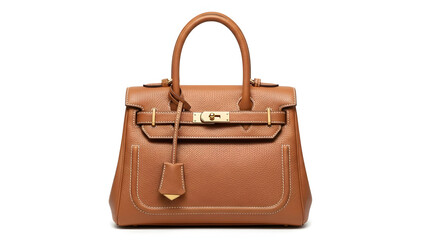 Brown leather birkinstyle handbag against a white background. Perfect for fashion blogs, luxury lifestyle articles, and accessory product promotion.