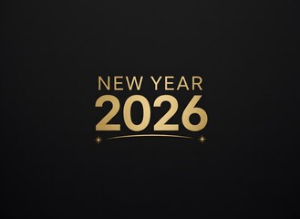 Happy New Year 2026 Gold Text on Black Background with Sparkles