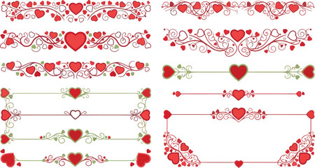 A collection of red heart designs on transparent background for Valentine's Day editable EPS