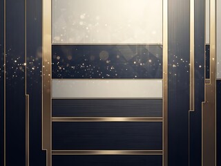 Sophisticated geometric panel design with golden accents and light particles