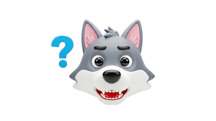 Cartoon Wolf Face and Question Mark