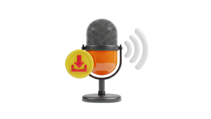3D Microphone with Download Icon and Sound Waves